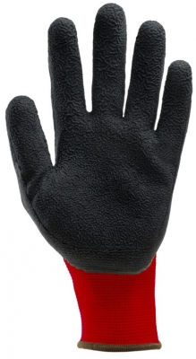 Manusi din poliestier Eurolite 1Lace, rosu tricot, acoperite cu latex negru